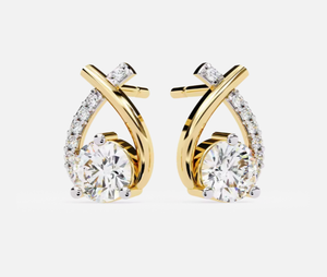 Pendientes Unisex de Oro Amarillo con Diamantes, Corte Brillante Redondo, Color E Natural, Joyería de Lujo para Compromiso y Aniversario, Oro Sólido de 18K - Product Image 1