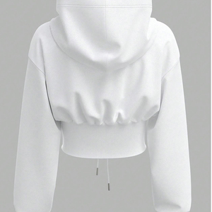 OEM Women <b>White</b> <b>Lace</b> Up Cropped Hoodie Drawstring Hooded Sweatshirt Corset Waist Long Sleeve Y2K Style Streetwear Pullover - Product Image 5