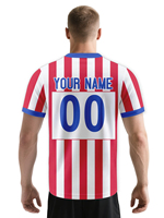 Maillot de football personnalisé à rayures rouges et blanches, col en V, manches courtes, impression sublimée, respirant, unisexe, pour adulte