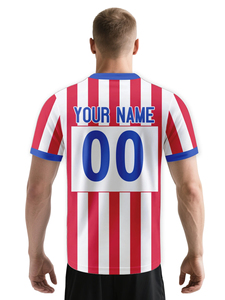 Custom <b>Red</b> <b>White</b> <b>Striped</b> Soccer Jersey V-Neck Short Sleeve Sublimated Print Breathable Unisex Adult Football <b>Shirt</b> - Product Image 3