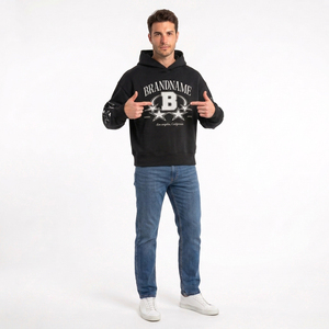 Sweat à capuche personnalisé pour homme, coupe oversize, en coton noir, motif étoiles imprimé, décontracté, idéal pour l'automne - Product Image 4