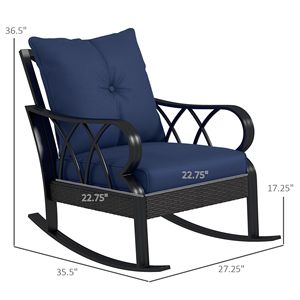 Sedie a dondolo da esterno in rattan blu con cuscini e telaio in alluminio, comode sedie a dondolo in vimini - Product Image 3