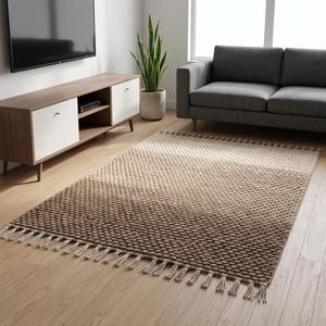 Tapis tissé à la main antidérapant moderne à boucles épaisses effet galet - Tapis de sol texturé neutre en laine crème à brun - Product Image 5