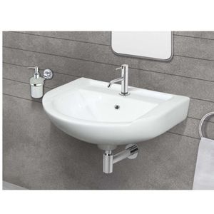 Modern Rectangular Wall Hung Ceramic Wash Basin 465x370x185mm Glossy White Floating Bathroom Sink with Half Pedestal - Product Image 3