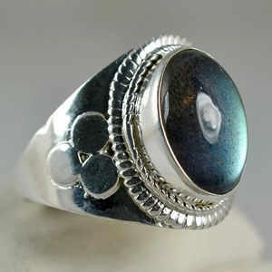 <b>Labradorite</b> <b>Ring</b> 925 Sterling Silver Handmade Boho Statement Promise Jewelry for Women Natural Oval Shape Gemstone Jewelry - Product Image 3