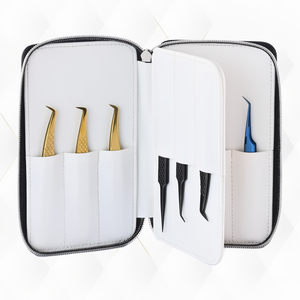 Ijrak - Caja de Almacenamiento de Pinzas para Extensión de Pestañas de Piel Sintética de Alta Calidad, con 12 Ranuras para Pinzas, Partición Central, Portátil - Product Image 5
