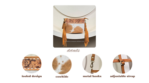 New Trend Large Capacity Hand Tooled Cowhide <b>Leather</b> Purse Multifunctional Durable Crossbody Shoulder Fringe Handbags Women Bulk - Product Image 4