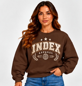 เสื้อสเวตเชิ้ตคอกลมทรงโอเวอร์ไซส์สำหรับผู้หญิง ยี่ห้อ Index Apparel สีน้ำตาล ผลิตจากผ้าฝ้ายผสม แขนยาว เหมาะสำหรับใส่ในช่วงฤดูใบไม้ร่วง - Product Image 1