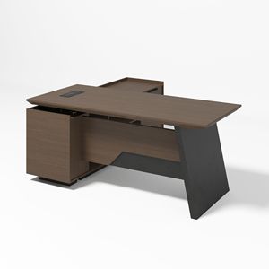 Escritorio Ejecutivo Moderno en Forma de L, Estilo Industrial, para Granja o Casa de Campo, Estación de Trabajo para Computadora Grande de Color Marrón con Cajones de Almacenamiento - Product Image 4