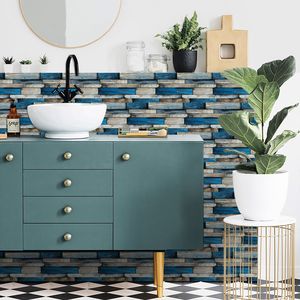 12 fogli carta da parati con venature di legno blu autoadesiva PVC Stick piastrelle Decorative per pareti bagno cucina facile mantenere olio - Product Image 1