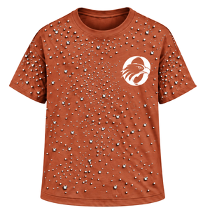 Camiseta Unisex Color Naranja Óxido con Cuentas de Perlas, Moderna, de Manga Corta, Cuello Redondo, Decorada con Perlas, para Ropa Urbana y Uso Diario Informal - Product Image 1
