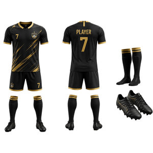 Custom Black Gold Soccer Jersey Set Men Sublimation Football Uniform Training Kit Breathable Quick Dry Team Wear With <b>Shorts</b> - Product Image 5