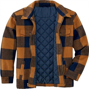 2026 Veste chemise zippée pour homme, personnalisée OEM, en polyester matelassé épais à carreaux, coupe ajustée décontractée, vente en gros - Product Image 1