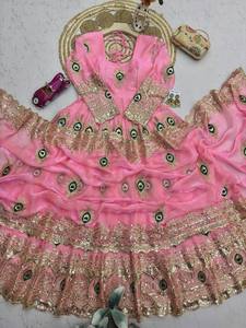 Robe Anarkali brodée rose pour femme, tenue traditionnelle indienne et pakistanaise pour mariage, robe longue avec motif paon - Product Image 6