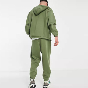Conjunto Deportivo Verde para Hombre, Talla Grande, Chaqueta con Cremallera de Manga Larga de Poliéster Grueso, Pantalones con Cintura Elástica, Estilo Casual para Otoño - Product Image 3