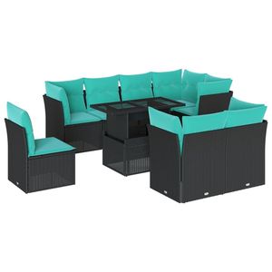 Set di divani da giardino in polyrattan nero da 9 pezzi con cuscini, mobili da esterno dal design contemporaneo - Product Image 2
