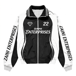Veste coupe-vent en microfibre de polyester premium 120 GSM, noir et blanc avec empiècements contrastés, impression par sublimation personnalisée du logo - Product Image 1