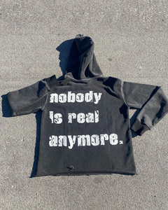 Sudadera con capucha de calle sin cordón polar en blanco pulóver Vintage ácido lavado sol desteñido sudaderas térmicas desgastadas para hombres - Product Image 5