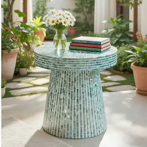 Mesa de Centro Redonda Personalizada al por Mayor con Incrustaciones de Concha, Mesa de Centro con Mosaico de Concha Capiz Azul para Decoración de Interiores del Hogar - Product Image 6