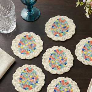 Set of 6/8/10/12 Easter Egg Knitted <b>Coasters</b>-Eco-Friendly Polyester/Cotton Colorful Teal Pink & Cream Spring <b>Table</b> Decor - Product Image 3