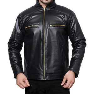 Chaqueta de Cuero PU Negra para Hombre, con Capucha, Cuello Redondo, Cierre de Cremallera, Manga Regular, Color Sólido, Transpirable, de Secado Rápido, Estilo Urbano - Product Image 1