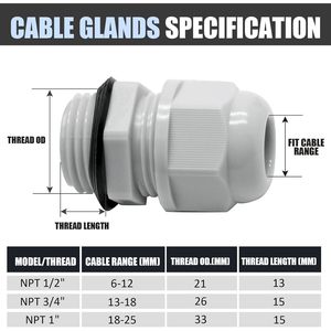 IP68 Waterproof Grey Nylon Wire <b>Grommet</b> Plastic Cable Gland Connector PGPG13.5 Cord Grip for Waterproof Wiring - Product Image 3