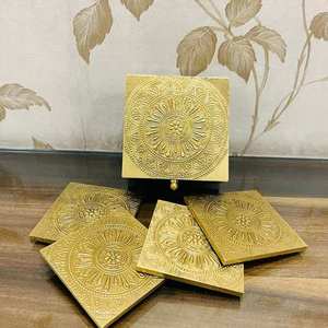 Square Wood <b>Coasters</b> With <b>White</b> Stripe Modern Non Slip Mats For Wine Glass Table Pads 6mm Thickness - Product Image 2