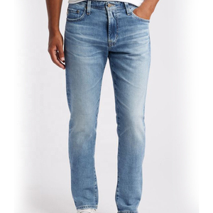 Pantalones Vaqueros Sostenibles para Hombre, Corte Recto, Estilo Urbano, Lavado Morado, Desgastados, con Patrón de Etiqueta, Venta al por Mayor, en Negro y Azul - Product Image 1