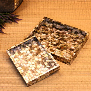 Plateau de service de luxe en nacre pour dîner et petit-déjeuner, plateau décoratif rond en coquillage. - Product Image 6