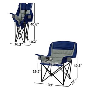 Light Gray <b>Padded</b> Portable Folding Camping <b>Chair</b> for Adults with Side Pockets Cup Holders Carry Bag OEM Logo Iron Metal - Product Image 3