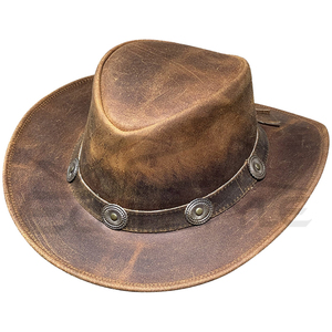 Sombrero de cuero para hombre, estilo Fedora clásico, sombrero de moda, sombrero de cuero para hombre, ajuste regulable, sombrero informal para exteriores, sombrero de vaquero de cuero para hombre - Product Image 1