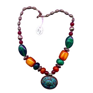 Handcrafted Turquoise Pendant Necklace, Bold Multicolor Bead Necklace, Bohemian Fashion Jewelry Statement Necklace for Women - Product Image 4