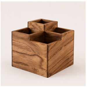 Premium <b>Solid</b> Multipurpose <b>Wooden</b> Holder 4-Compartment <b>Desk</b> Organizer For Pens And Stationery or Elegant Kitchen Cutlery Holder - Product Image 1