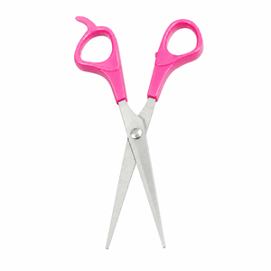 Ciseaux à cheveux en acier inoxydable avec poignée rose, lame tranchante, pour droitiers, outil de coupe à poignée courte - Product Image 1