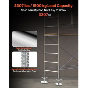 Piedini di Livellamento Regolabili (4 Pezzi) - Altezza Regolabile 46,2 cm - Capacità di Carico Totale 1500 kg - Componenti per Ponteggi e Scale - Product Image 6
