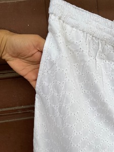 Premium <b>White</b> Schiffli Cotton Pajama <b>Pants</b> Women Wide Leg <b>Palazzo</b> Trousers Embroidered Casual Summer Bottom Wear - Product Image 2