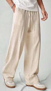 Men's Casual Vintage Cotton <b>Linen</b> Straight Leg Trousers Loose Fit <b>Drawstring</b> Mid Waist Anti Wrinkle Lightweight Summer <b>Pants</b> - Product Image 1