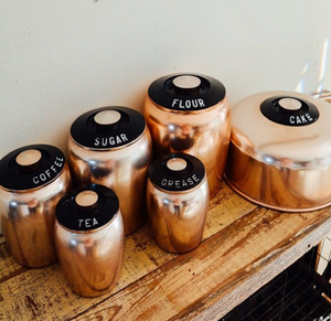 Stunning Metcraft Rustic Copper Kitchen Canisters Matte Black Flip Top Lids Moisture-Proof Freshness Preservation Handcrafted - Product Image 1