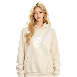 เสื้อฮู้ดผู้ชายสีเบจทรงโอเวอร์ไซส์ ผ้าฟลีซคอตตอน 100% มีกระเป๋าหน้า สไตล์วินเทอร์ แนวอาร์แวนท์การ์ด คูลเจอร์ ใส่สบาย - Product Image 1