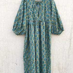 Vestido Maxi con Estampado Floral para Mujer, Estilo Boho, Corte Holgado, Manga 3/4 Abullonada, Cuello con Lazo, Vestido Maxi de Algodón Tejido Informal de Verano - Product Image 1