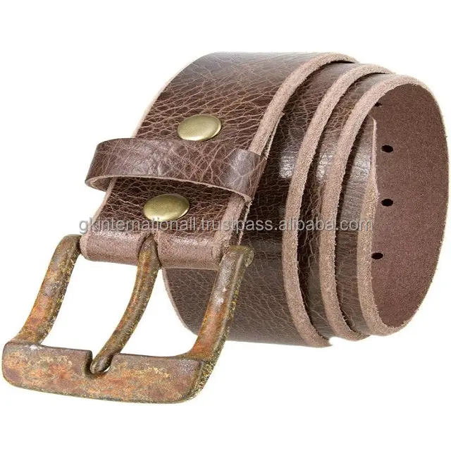 Vintage Brown Crackle design textured leather casual belt for men with old finish rustic pin buckle custom sizes bulk order