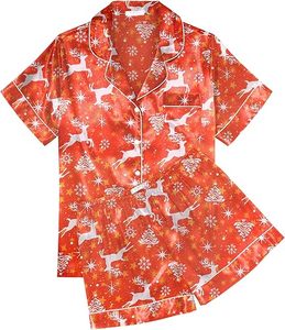 Ensemble de pyjama en satin de soie pour femmes, haut et short à manches courtes boutonnés, vêtements de nuit doux, ensemble de 2 pièces pour se détendre - Product Image 2