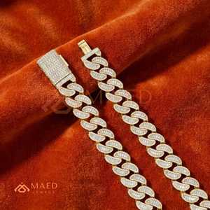 18K Gold Plated Baguette Moissanite Cuban Link Chain Necklace Iced Out Luxury Hip Hop Jewelry <b>Gift</b> For Men - Product Image 2