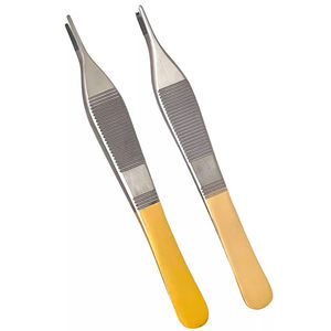 Pinzas Adson TC 1x2 con Dientes Marrones Dentados para Uso Quirúrgico General, Pinzas Adson de Alta Calidad Semi-Doradas - Product Image 1
