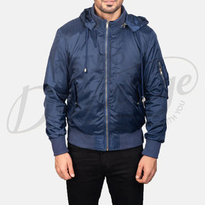 Chaqueta Bomber Ligera Azul Marino para Hombre, Cortavientos Casual con Capucha, Corte Ajustado, Cierre de Cremallera, Ropa Deportiva, Prenda Exterior de Moda - Product Image 3