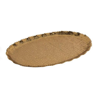 Plateau de service ovale de luxe texturé doré en gros, plateau de présentation élégant en métal festonné pour hôtels et restaurants - Product Image 1