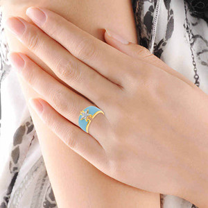 Bague Diamant Ciel Étoilé Bague Étoile Porte-Bonheur Or Jaune 18K Contemporaine Émail Bleu avec Pierres Diamant Rondes 0,15 CT - Product Image 2