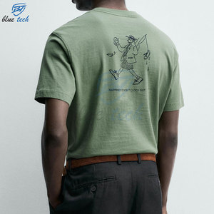 Camiseta de Algodón Verde para Hombre Blue Tech, Manga Corta, Cuello Redondo, Estilo Casual, con Estampado de Letras y Logotipo Frontal, Tejido de Punto, Estilo Urbano - Product Image 4