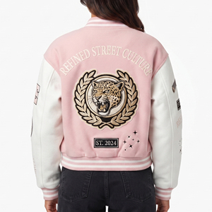 Chaquetas Universitarias Cortas para Mujer, Diseño Nuevo, Estilo Letterman en Color Rosa, Chaquetas Universitarias al por Mayor - Product Image 2