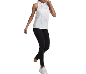 เสื้อกีฬาแขนกุดมีฮู้ดของผู้หญิงเสื้อออกกำลังกายแบบมีเชือกรูดเปิดหลัง - Product Image 4